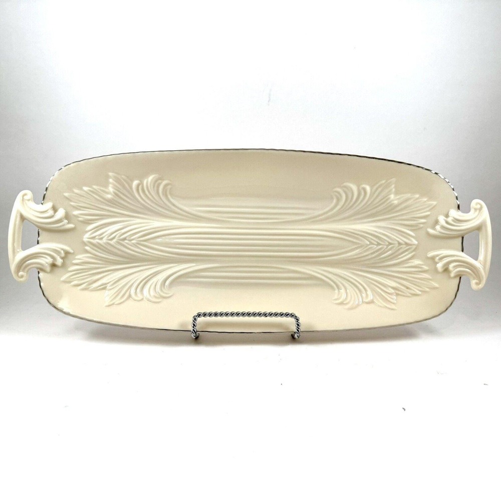 LENOX‎ Spring Garden Celery Tray Silver Trim USA Condiment Serving Dish Ivory